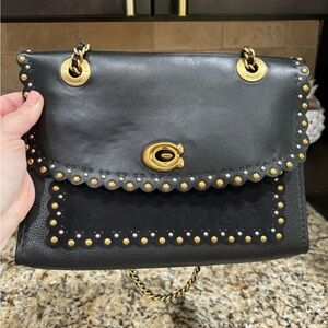 Coach Parker With Edge Scallop Rivets, Black, EUC